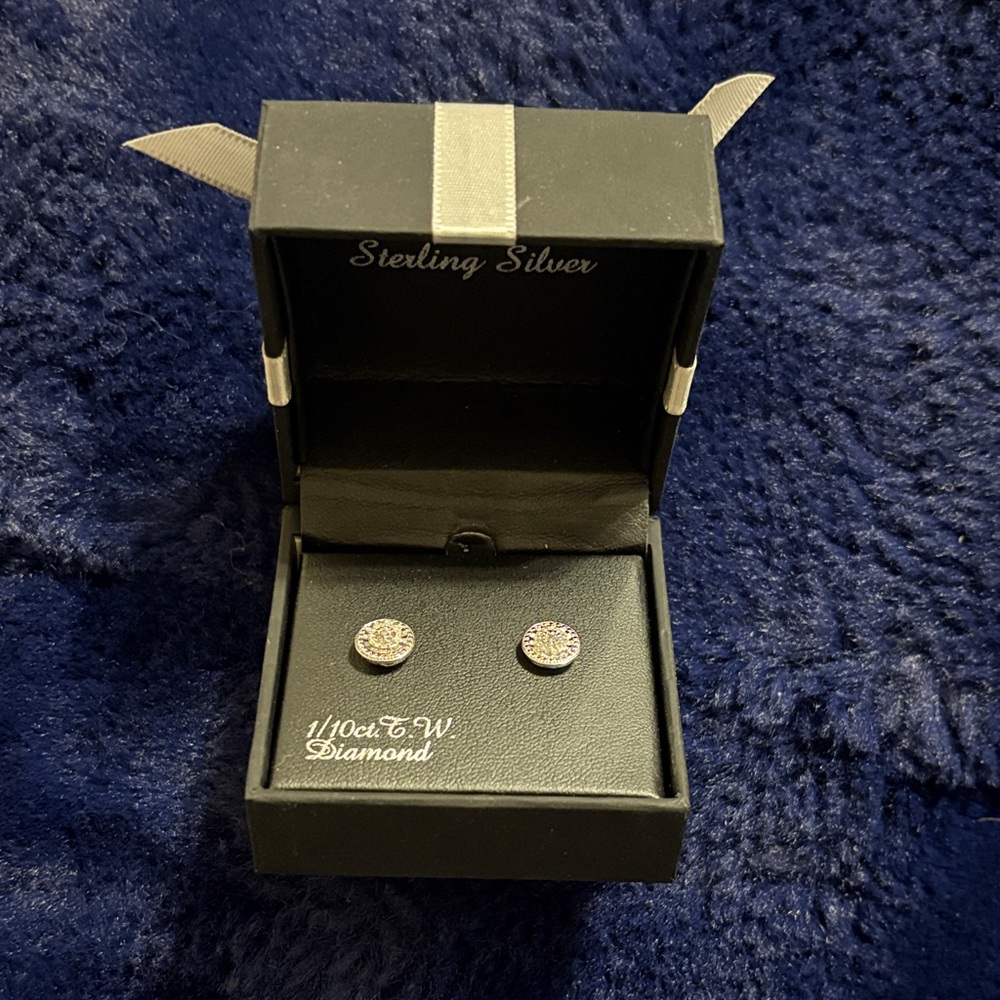 Sterling Silver Diamond Stud Earrings